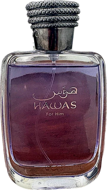Rasasi Hawas for Him cologne bottle, decanted into 2ml, 5ml and 10ml samples